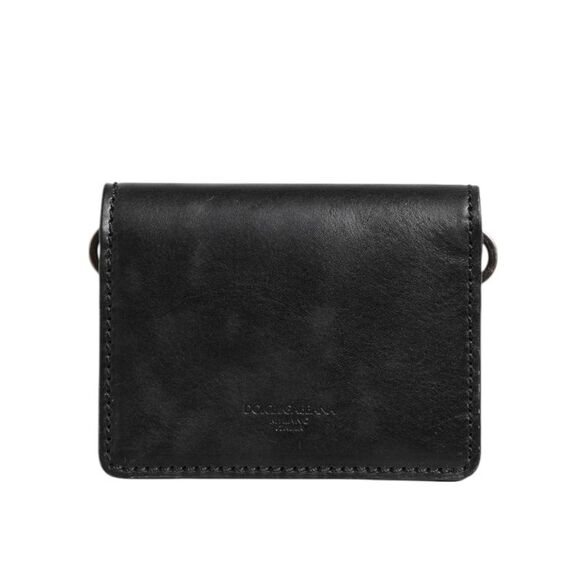 Dolce & Gabbana Black Leather Bifold Card Holder Mens Coin Purse Key Clip Men's